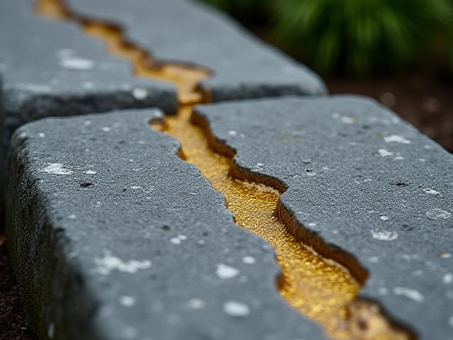 石の隙間に金継ぎを施したアプローチ